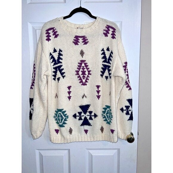 Vintage 80s TAMARON Womens Wool Blend Knit Crew Neck Pullover Sweater Sz L - Picture 2 of 13